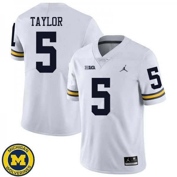 Men University of Michigan #5 Kurt Taylor White Jordan Brand College Game Jersey